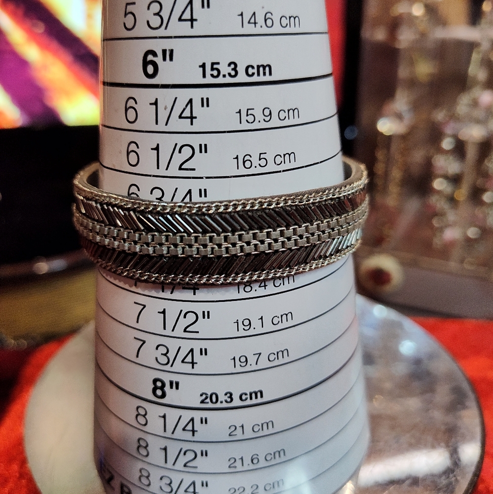 Stella & Dot Silver And Gold Leather Wrap Bracelet